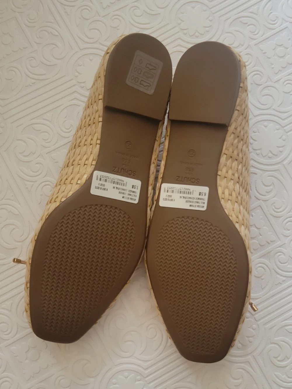 NEW Schutz Arissa Woven Straw Flats Bow Toe Natural Nude Cream Tuckernuck 6.5